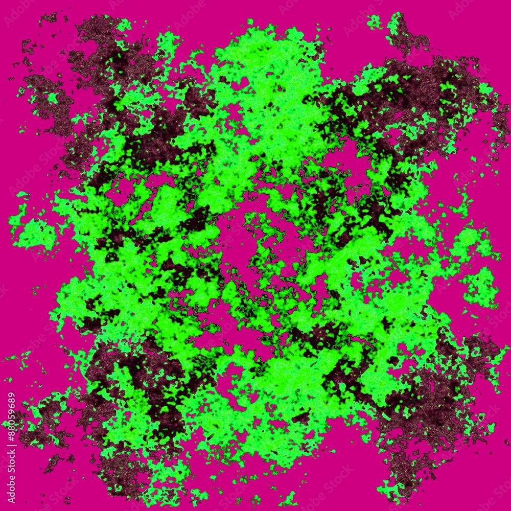 Neon green stain with watercolor paint blotch and brush strokes on pink background Stock