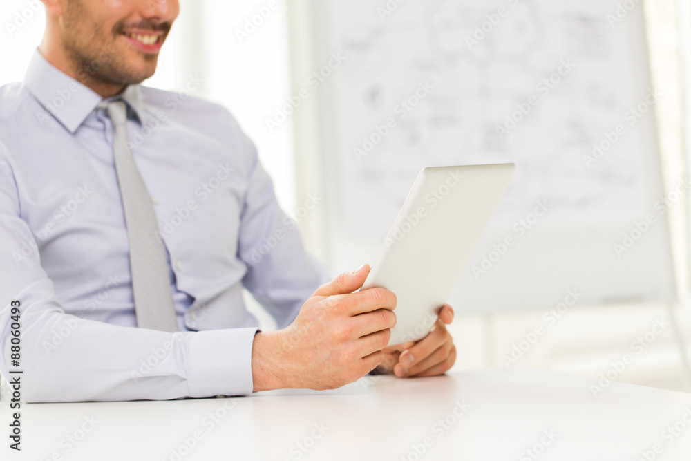 close up of businessman hands with tablet pc close up of businessman hands with tablet pc