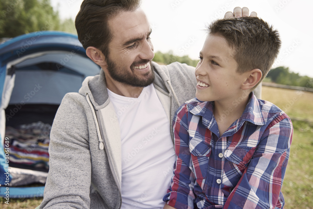 Man and his son on camping on weekend Man and his son on camping on weekend