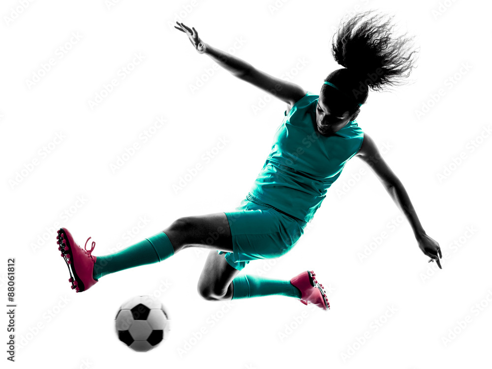 Naklejka premium teenager girl child soccer player isolated silhouette