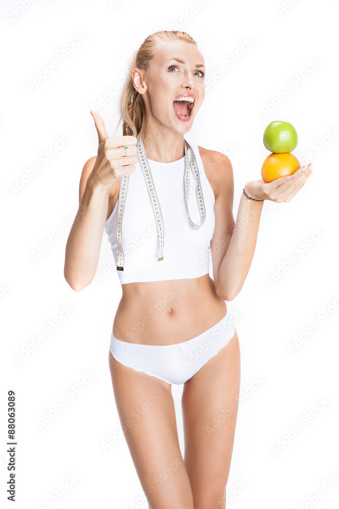Healthy smiling girl on diet. Healthy smiling girl on diet.