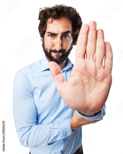 angry young man stop gesture photo