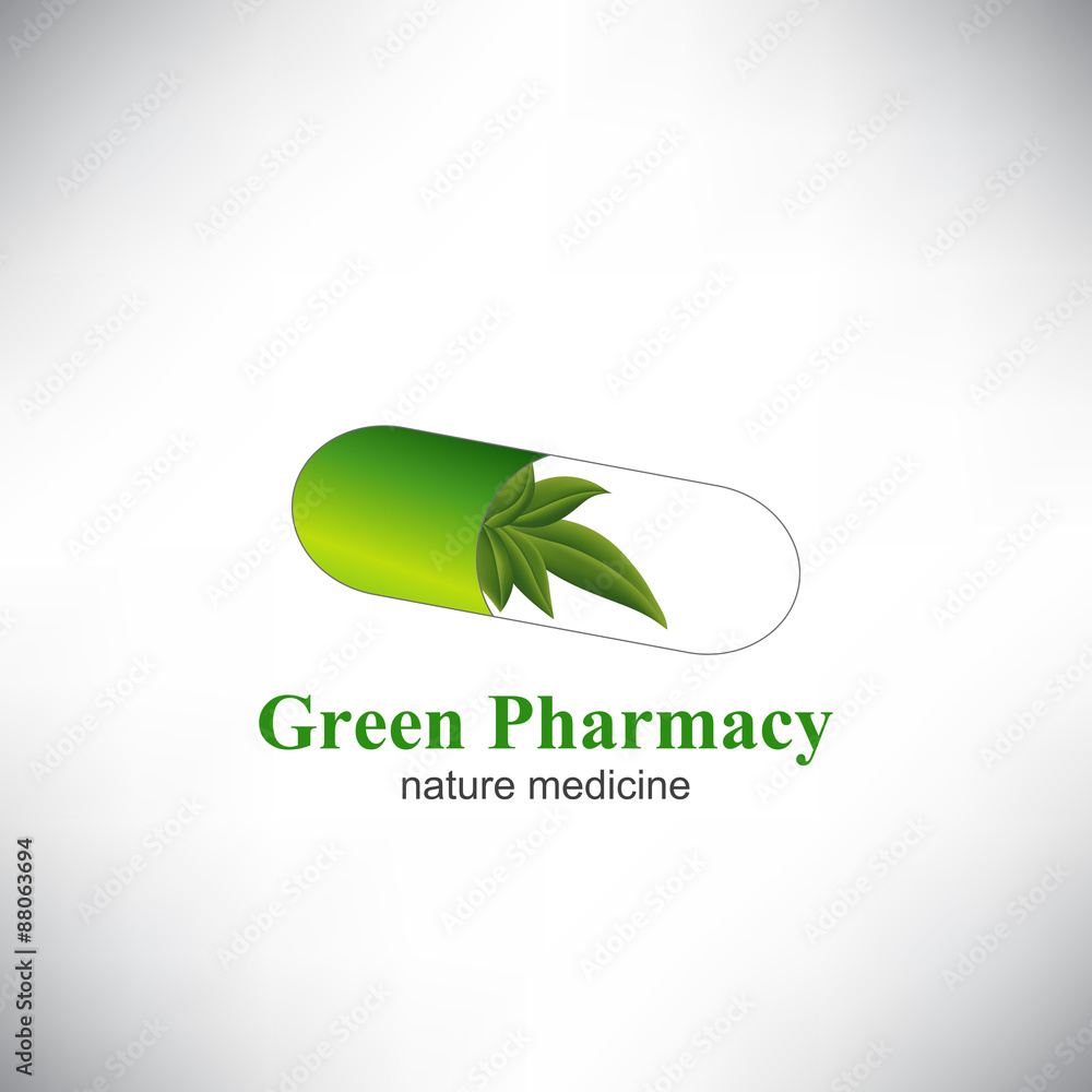 The capsule pill with Green leaves. The capsule pill with Green leaves.