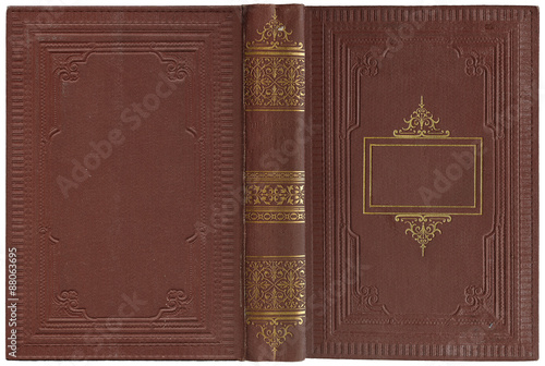 Old open book cover - circa 1900 - isolated on white - perfect in detail