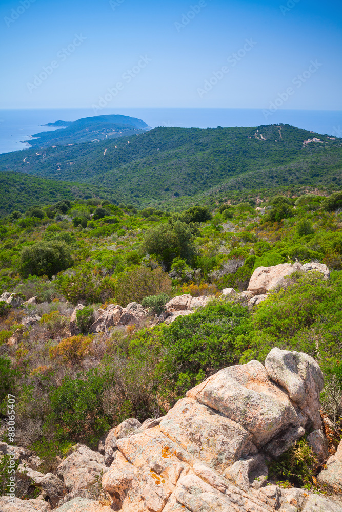 South Corsica, vertical coastal landscape with cape