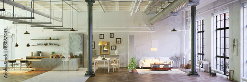 Panorama view in old industrial loft apartment - panorama blick in altes Loft apartment photo