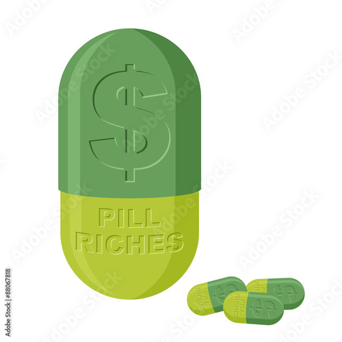 Tablet for wealth. Pill rich. Medical product with dollars. Vect