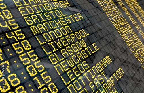 Airport Departure Board with United Kingdom destinations