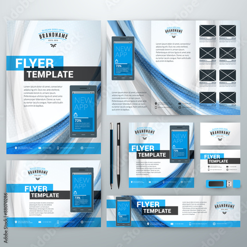 Set of Stationery Design Templates. Flyer, Booklet, Leaflet, Business Card, Banner