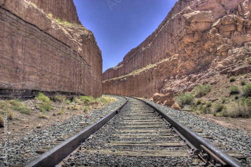 Railroad tracks in a canyon near Moab, Utah.