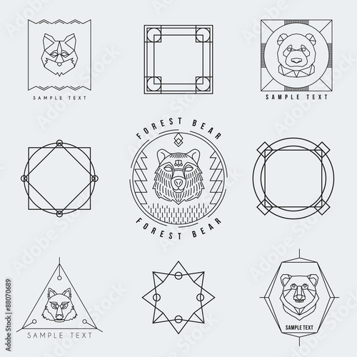Set of Hipster Vintage Labels or Badges. Thin Line Design Template
