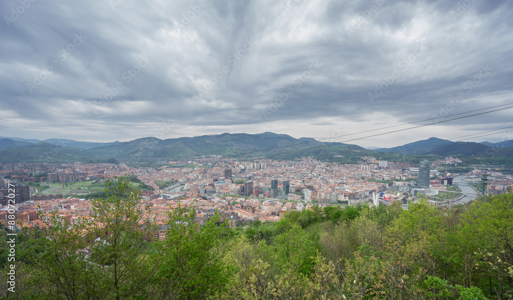Bilbao and Pagasarri skyline from Artxanda mountain, stormy day