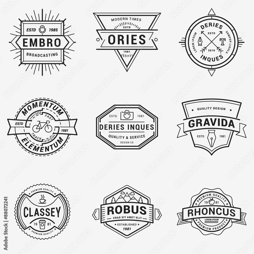 Set of Thin Line Hipster Logotypes or Insignias