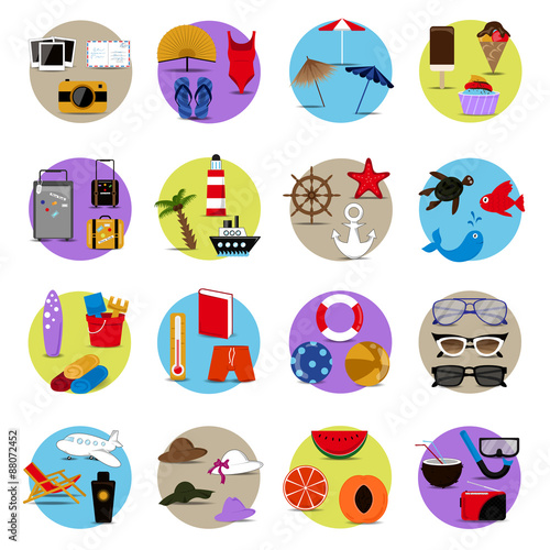 Summer Flat Icons Set: Vector Illustration, Graphic Design