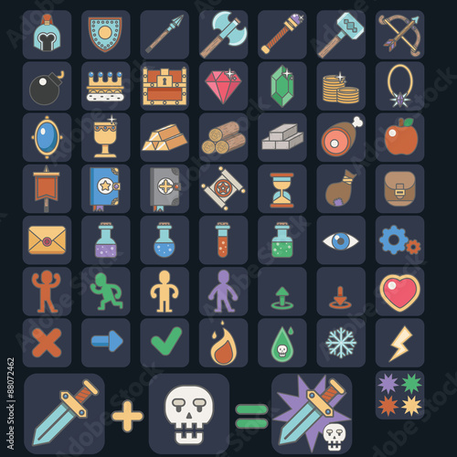 Wallpaper Mural Game icon set, vector game flat icon, magic, armor, spells
