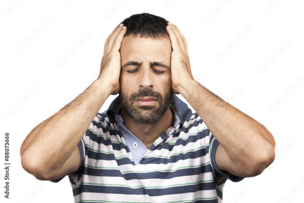 Naklejka premium Un uomo durante un attacco di mal di testa