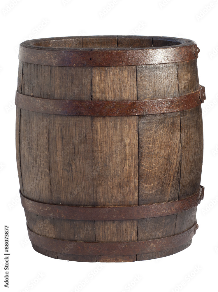 Old wooden barrel on a brown background Old wooden barrel on a brown background