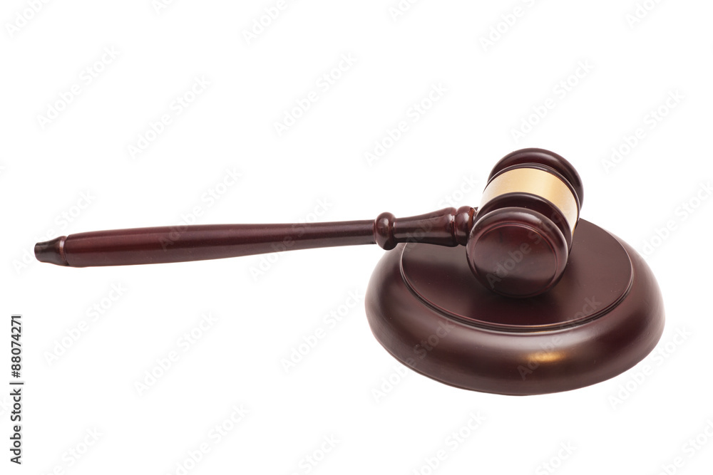 Wooden judge gavel and soundboard isolated on white background Wooden judge gavel and soundboard isolated on white background