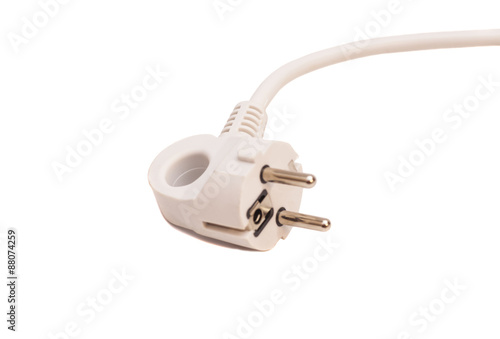 white electric plug cable isolated on white background