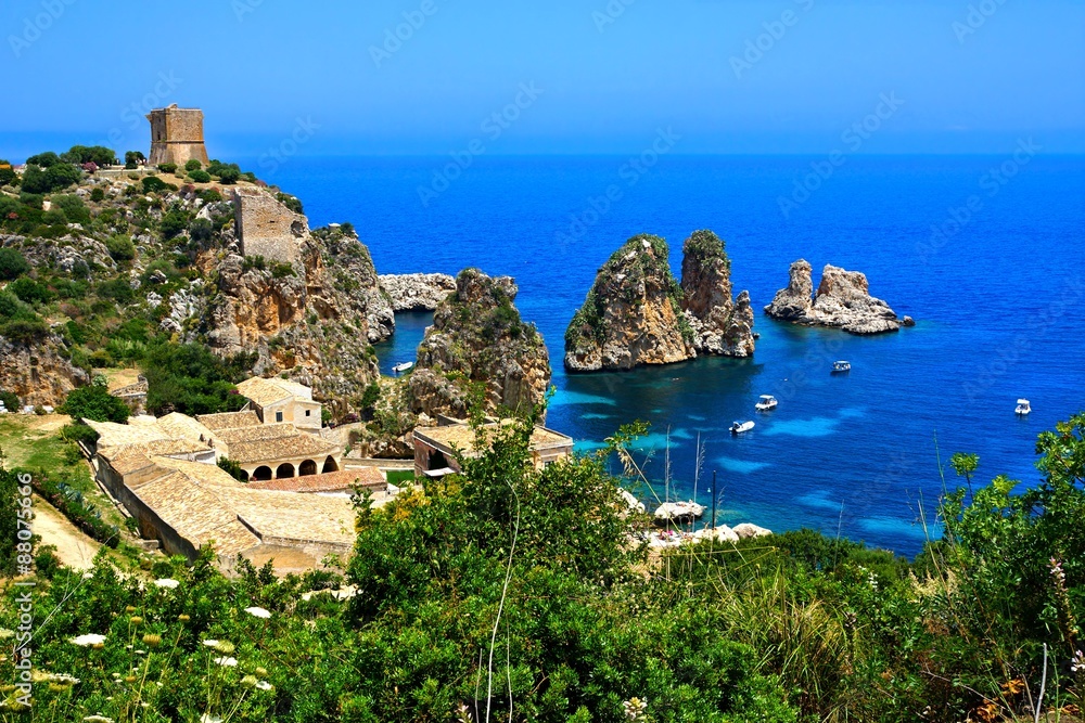 View over the beautiful coastline at Scopello, Sicily, Italy