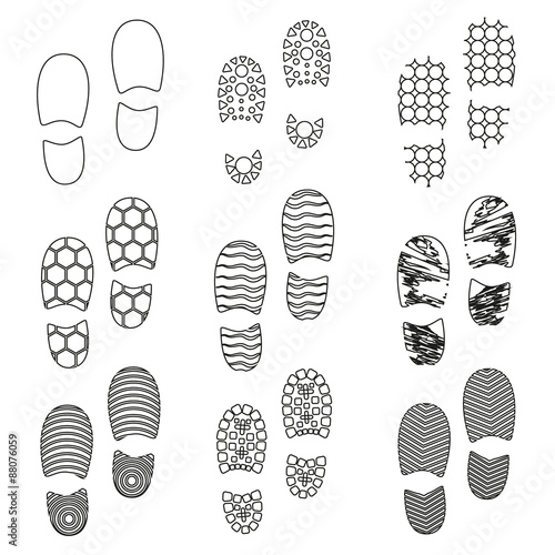 black human shoes footprint various sole outline icons eps10