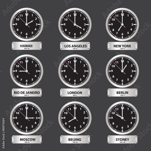 time zones black and silver clock set eps10