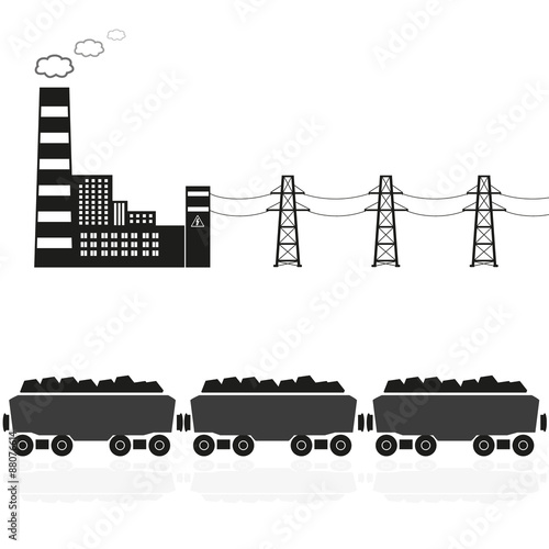 coal power plant and train with coal eps10