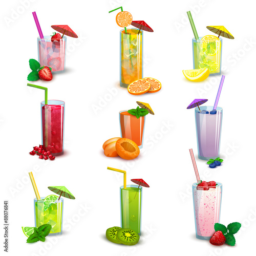 Summer milkshakes drinks flat icons set