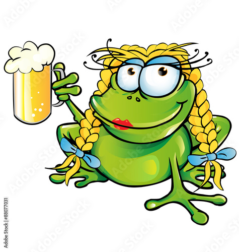 .sexy girl frog  cartoon with schooner beer