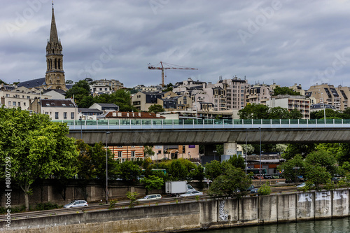 Embankments of Seine River. District Saint-Cloud, Paris, France.