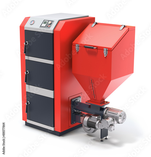 Obraz na płótnie Wood pellet boiler with fuel hooper and feeding system