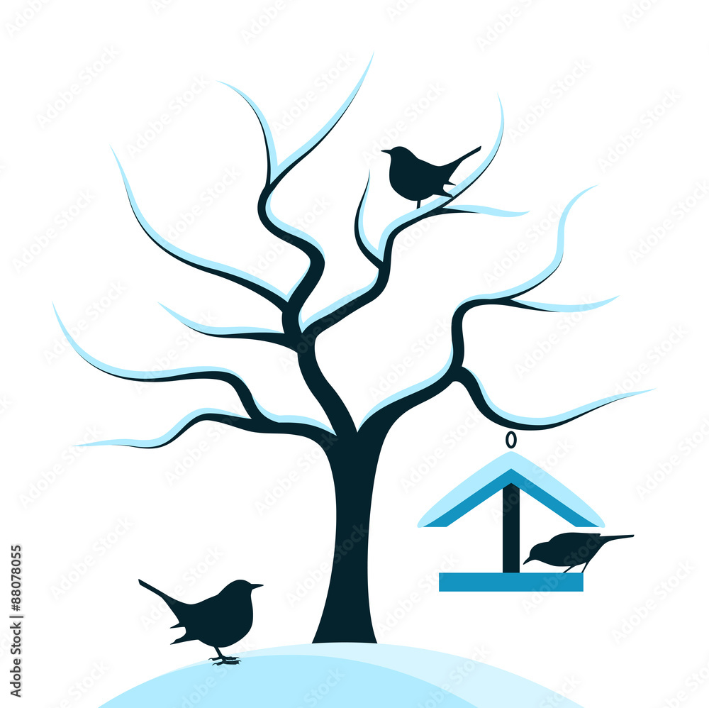 Naklejka premium snowy tree and birds