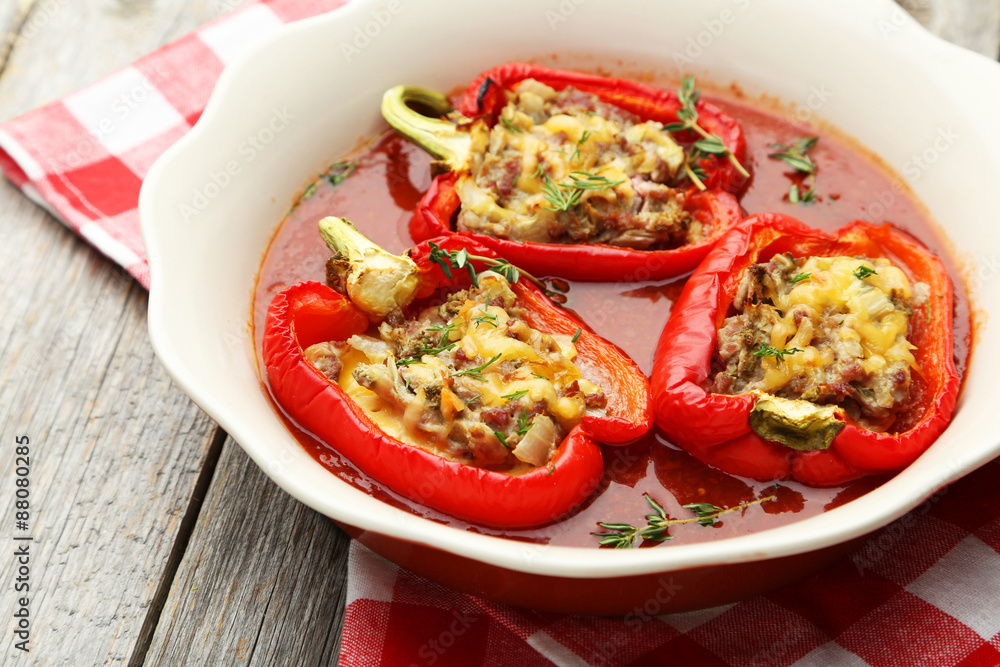 Red peppers stuffed with meat, rice and vegetables Red peppers stuffed with meat, rice and vegetables