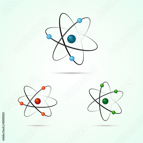 Vector atom icons with electrons on light backgground