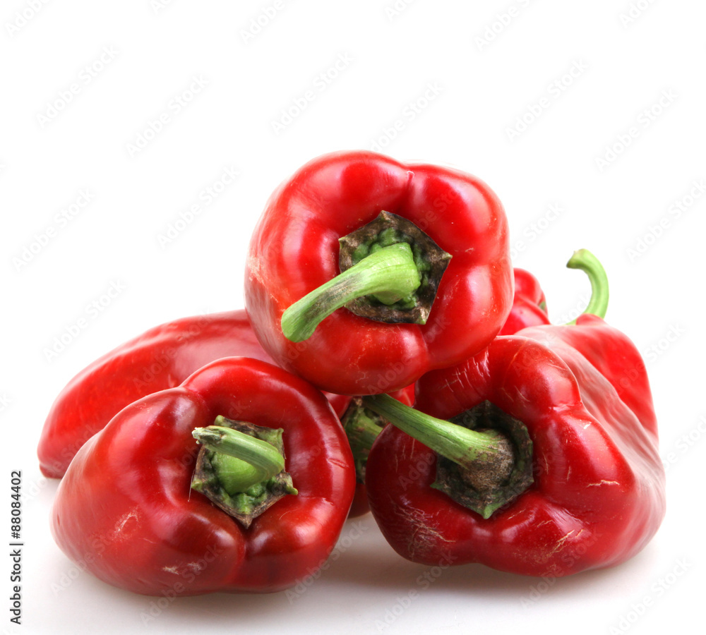 Red chilli peppers on white background