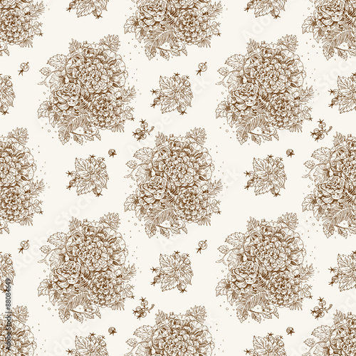 Seamless vintage decorative ornament of stylized flowers and ber