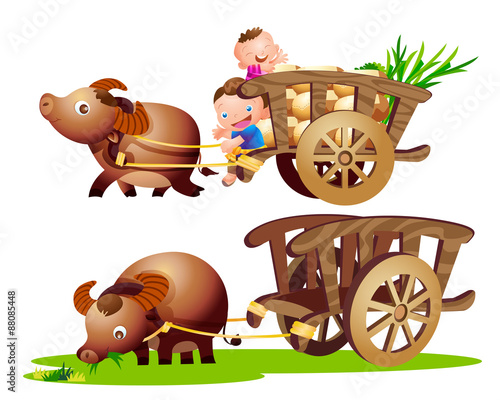 farmer buffalo cart