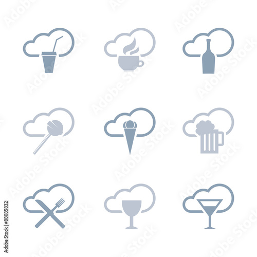 Drinks and food icon set 