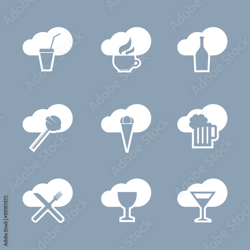 Drinks and food icon set 