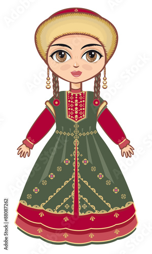 Bashkir suit. Historical clothes. Linear pattern on a white background.  Line drawing festive. Vector drawing