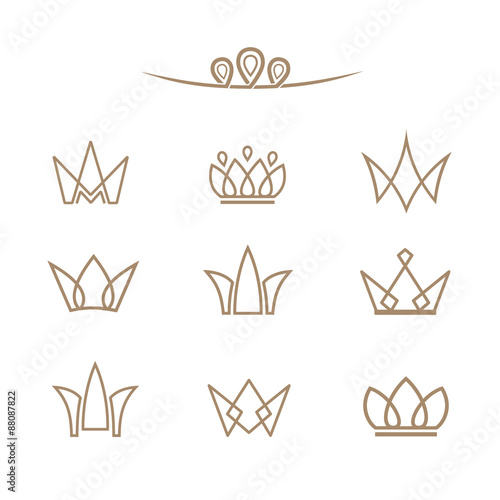 Vector logo set. Crowns in a line style.