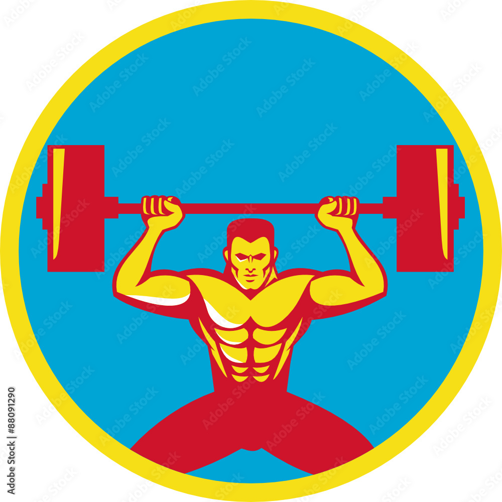 Weightlifter Lifting Weights Front Circle Retro