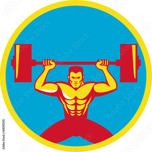 Weightlifter Lifting Weights Front Circle Retro