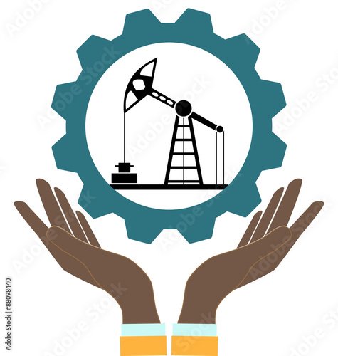 Silhouette of oil pump in hands on a white background