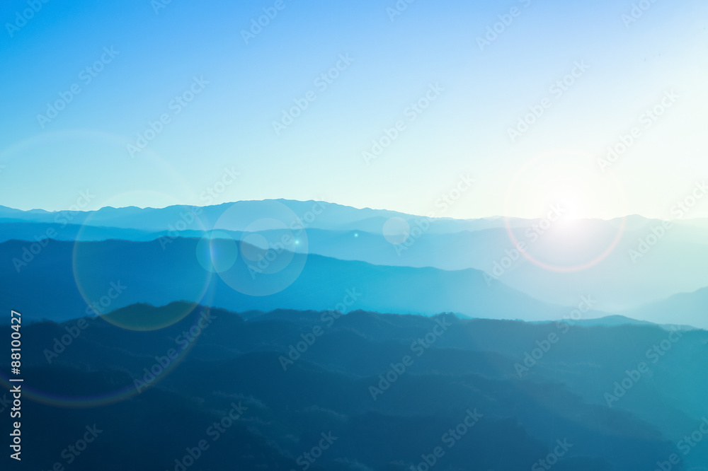 Blue mountains with sunlight in Chiangmai, Thailand