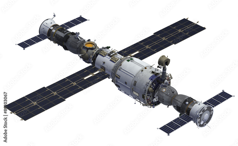 Space Station And Spacecrafts. 3D Scene. Space Station And Spacecrafts. 3D Scene.