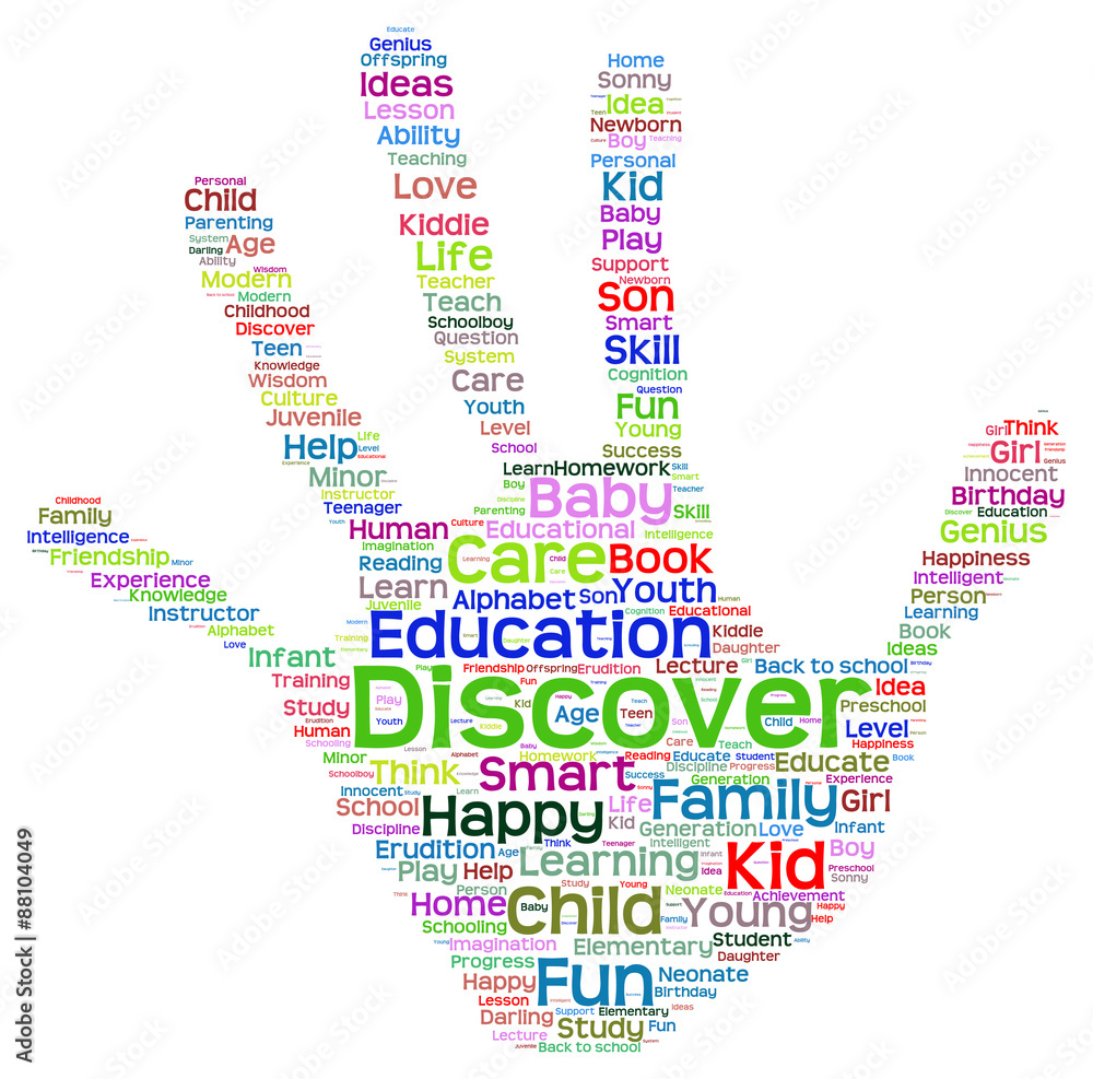 Conceptual child education hand print word cloud isolated Conceptual child education hand print word cloud isolated