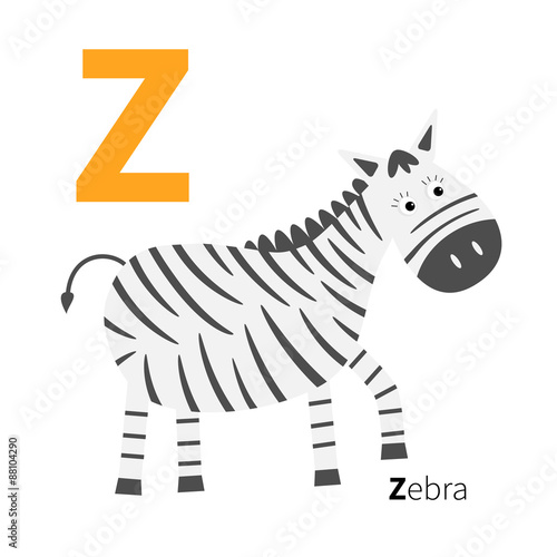 Letter  Zoo alphabet. English abc with animals Education cards for kids Isolated White background Flat design