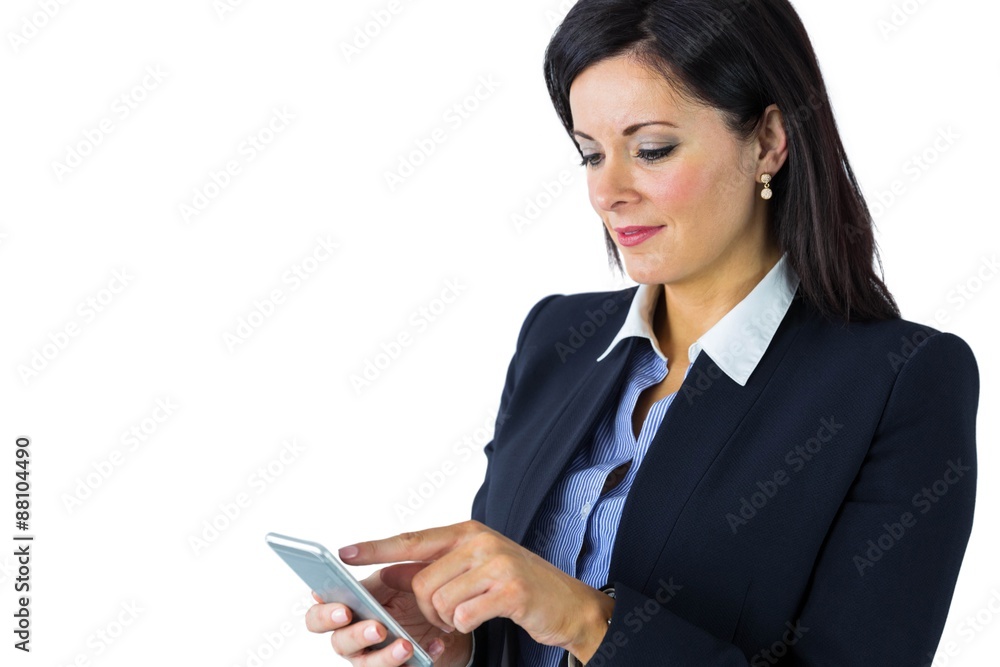 Happy businesswoman sending a text Happy businesswoman sending a text