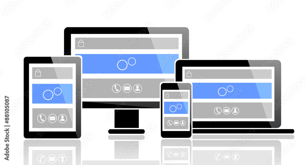 Modern monitor, computer, laptop, phone, tablet width web layout on screen vector eps 10